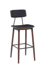 Wood Grain Steel Barstool in Brown Finish w/ Black Vinyl Seat & Back for Indoor Use