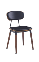 Wood Grain Steel Chair in Brown Finish w/ Black Vinyl Seat & Back for Indoor Use