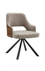 Beige Fabric Padded Swivel Chair with Wood Accent and Black Metal Spider Base for Indoor Use