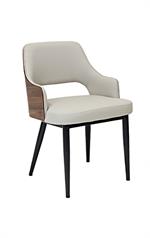 Modern Indoor Armchair with White Padded Vinyl, Walnut Back Panel, and Black Metal Legs