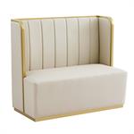 47"L x 46"H Channel-Tufted Cream Vinyl SIngle Booth, Gold Metal Frame