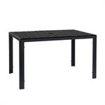 30"x 48" Indoor/ Outdoor Black Steel Table with1.5" Umbrella Hole, Black Imitation Teak Slat Top