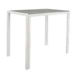 30"x48" Indoor/ Outdoor White Steel Bar-Height Table with Light Grey Imitation Teak Slat Top
