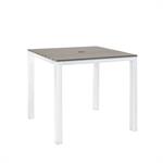 36"x36" Indoor/ Outdoor White Steel Table with 1.5" Umbrella Hole, Imitation Teak Slat Top in Light Grey