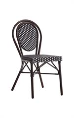 Brown Outdoor Metal Chair with Black & White Poly Woven Back & Seat